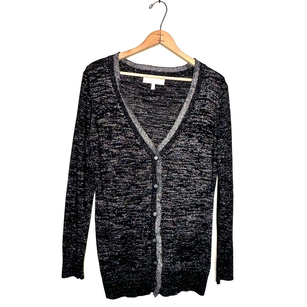 Victoria’s Secret | Black Silver Metallic V-neck Button Down Sweater Size Medium